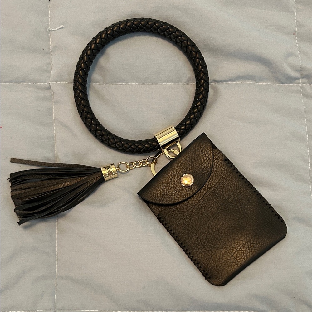 Elegant Black Leather Keychain Bracelet